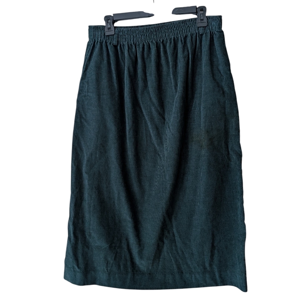 Lands End Vintage 90s Dark Green Corduroy Cottagecore‎ Midi Skirt Size Large